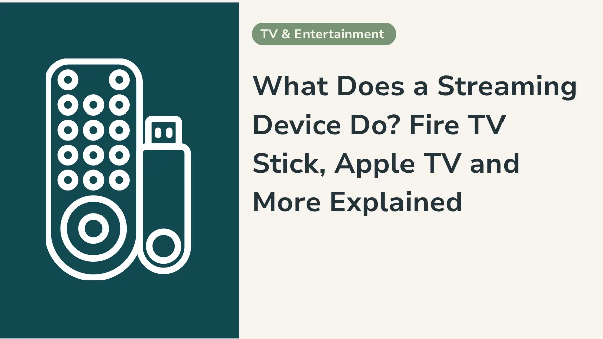 A streaming device plugged into a TV, explaining what a Fire TV Stick and Apple TV do